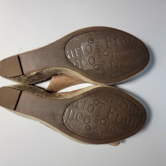 Franco Sarto Heels Womens 8 M Peep Toe Wedge Espadrille Tan Leather Slingback - Picture 7 of 7